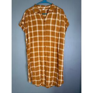 Old Navy Plaid Button Up Shirred Shirt Dress Size Large